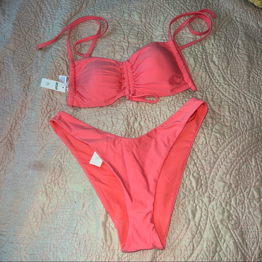 aerie two piece bikini swimsuit coral